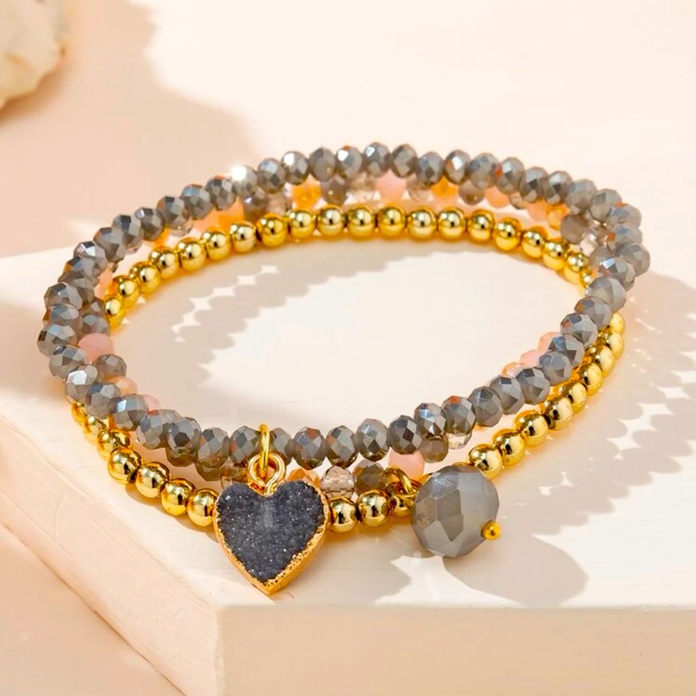 2pcs Heart Decor Crystal Beaded Bracelet